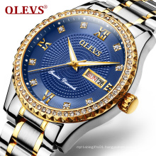 OLEVS 6618 Luxury Gold Diamond Men Watches Top Brand Luminous Dial Steel Bracelet Watchband Date Male Clock Business Wristwatch